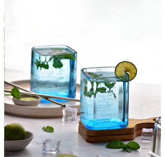 Eco friendly Set of 3 Bombay Sapphire Gin Glasses handcrafted from upcycled bottles