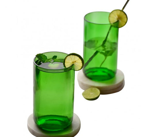 Load image into Gallery viewer, Eco-friendly wine glasses set of two crafted from upcycled bottles, each with a unique hand-finished touch