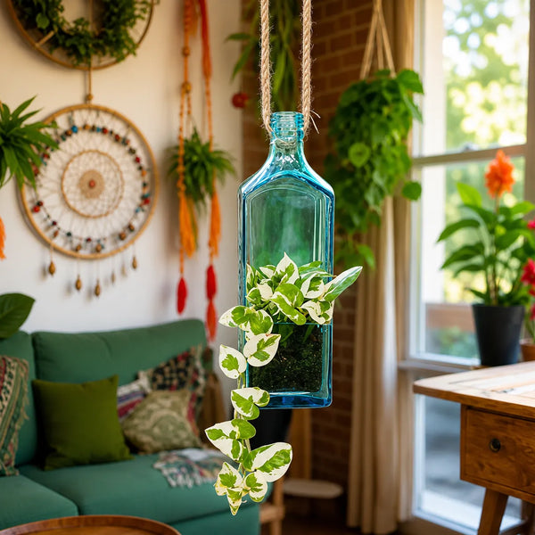 Sapphire Bottle Hanging Planter – Upcycled Glass Planter
