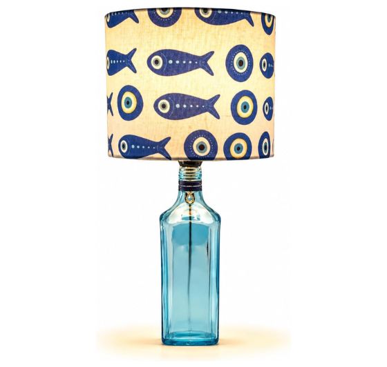 Bombay Sapphire Bottle Lamp with Blue Lampshade – Handmade Upcycled Table Lamp
