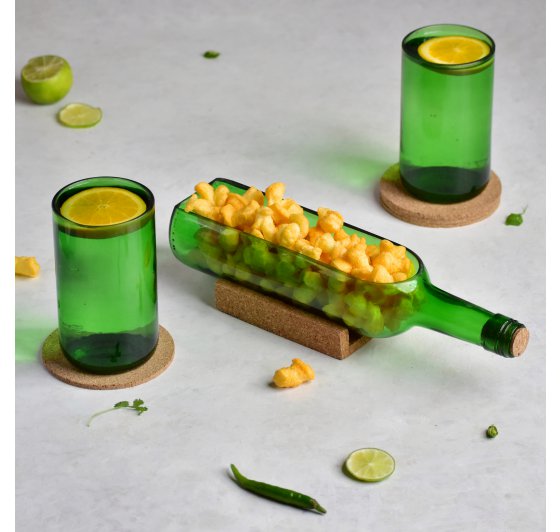 Green Wine Platter Serving Set - Charmingly created from Wine Bottles