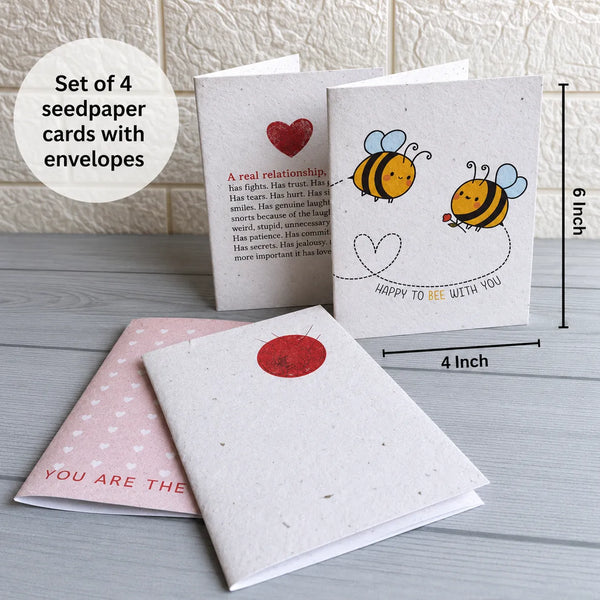 Seed Paper Set of 4 Plantable Love You Greeting Cards with Kraft Envelopes