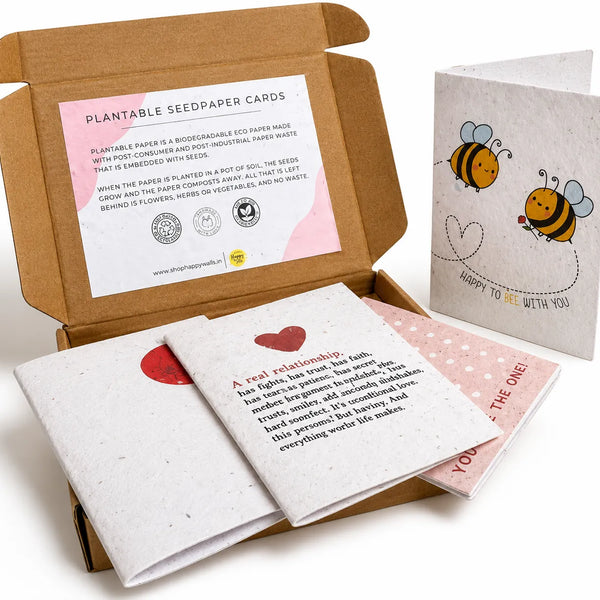 Seed Paper Set of 4 Plantable Love You Greeting Cards with Kraft Envelopes