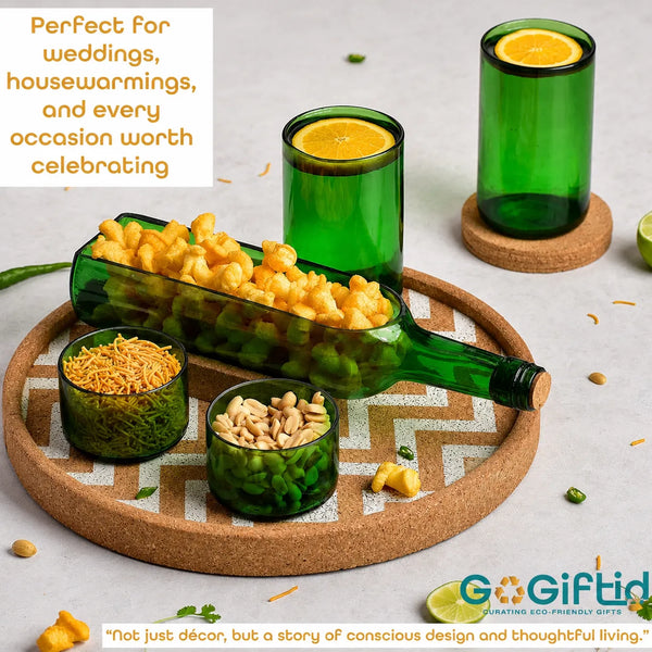Upcycled Green Wine Bottle Serving Set – Handmade Sustainable Serveware