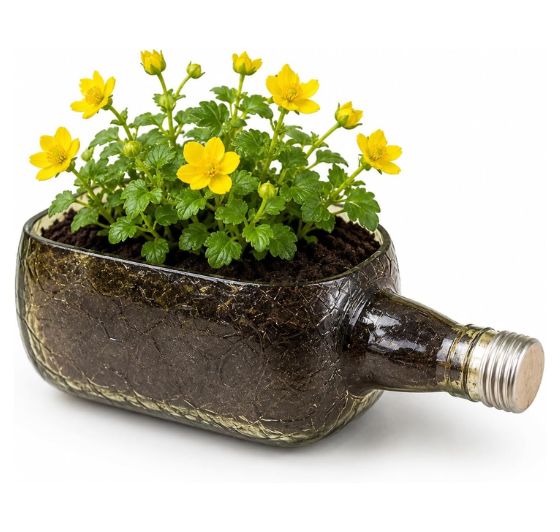 Upcycled Rum Bottle Planter – Handmade Glass Table Top Succulent Planter