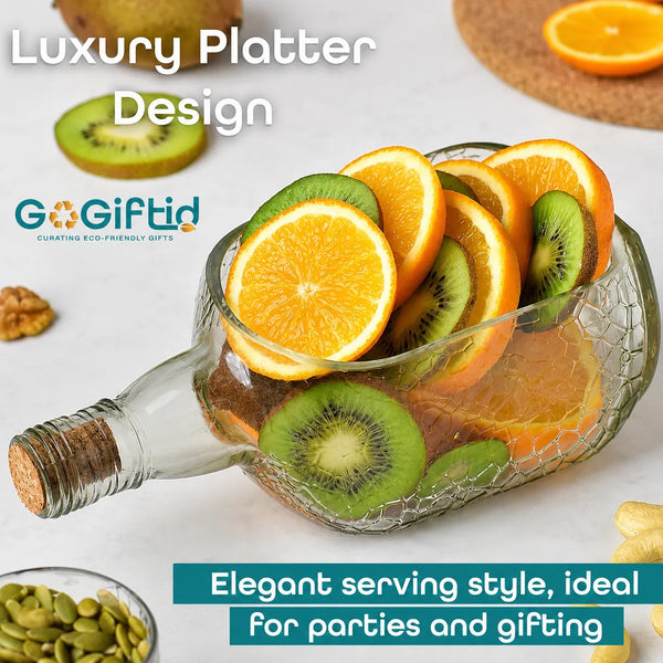 Upcycled Old Monk Glass Platter – Handmade Serving Tray for Snacks & Desserts