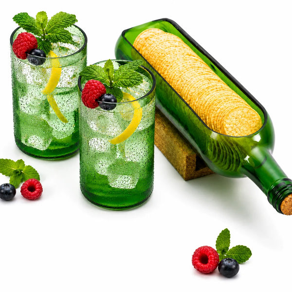 Handmade Recycled Bottle Platter & Glass Set