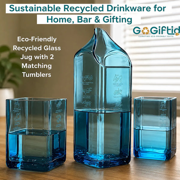 Bombay Sapphire Glasses Set of 2 With Jug – Handmade Upcycled Drinkware