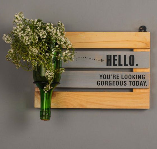 Load image into Gallery viewer, "Hello Gorgeous" Upcycled Wine Bottle Planter