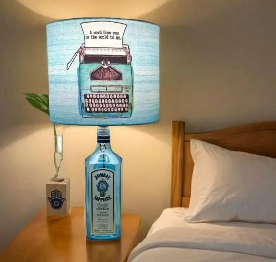 Bombay Sapphire Bottle Lamp with Blue Lampshade
