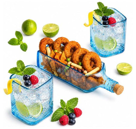 Upcycled Bombay Sapphire Platter & Glasses Set
