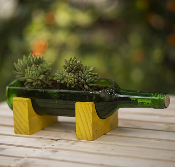 wine bottle succulent planter Upcycled Wine Bottle Planter Yellow