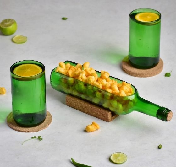 Wine Bottle Platter With Glasses