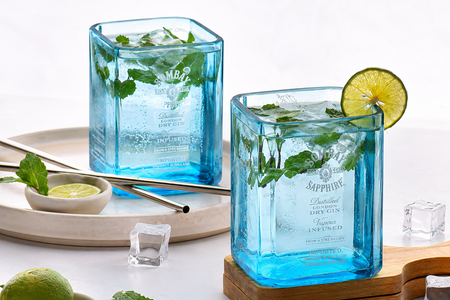 Bombay Sapphire Bottle Upcycled to Gin Glasses: Sustainable Handmade Barware for Modern Homes