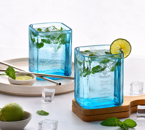 Bombay Sapphire Bottle Upcycled to Gin Glasses: Sustainable Handmade Barware for Modern Homes