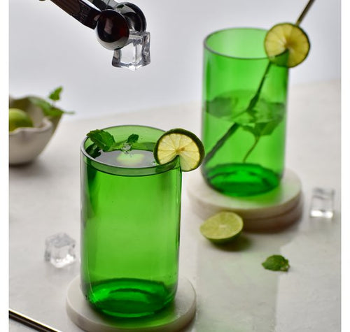 Load image into Gallery viewer, Sustainable green wine platter set crafted from repurposed bottles. Safe for serving food.
