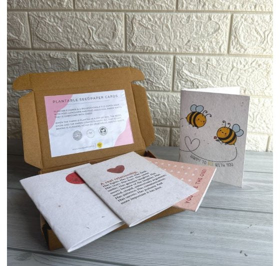 Seed Paper Set of 4 Plantable Love You Greeting Cards - made from 100% genuine cotton and seeds of various plants 