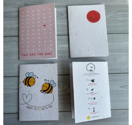 Seed Paper Set of 4 Plantable Love You Greeting Cards - Length: 6", Width: 4" Thickness: 270GSM