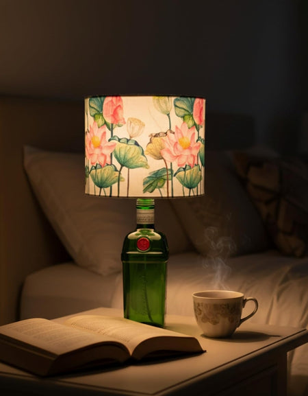 Upcycled Tanqueray Bottle Lotus Shade Lamp – Handmade Gin Bottle Table Lamp