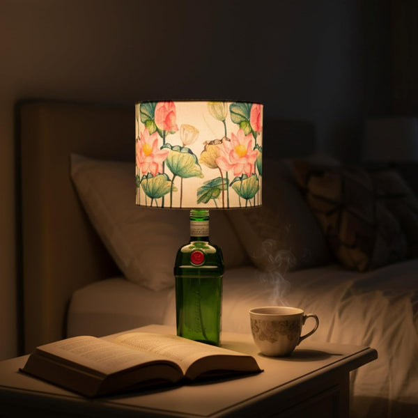 Upcycled Tanqueray Bottle Lotus Shade Lamp – Handmade Gin Bottle Table Lamp
