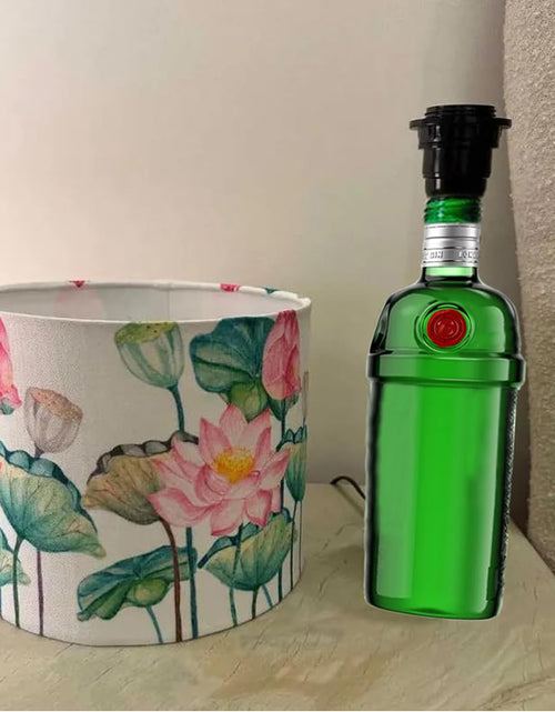 Load image into Gallery viewer, Upcycled Tanqueray Bottle Lotus Shade Lamp – Handmade Gin Bottle Table Lamp
