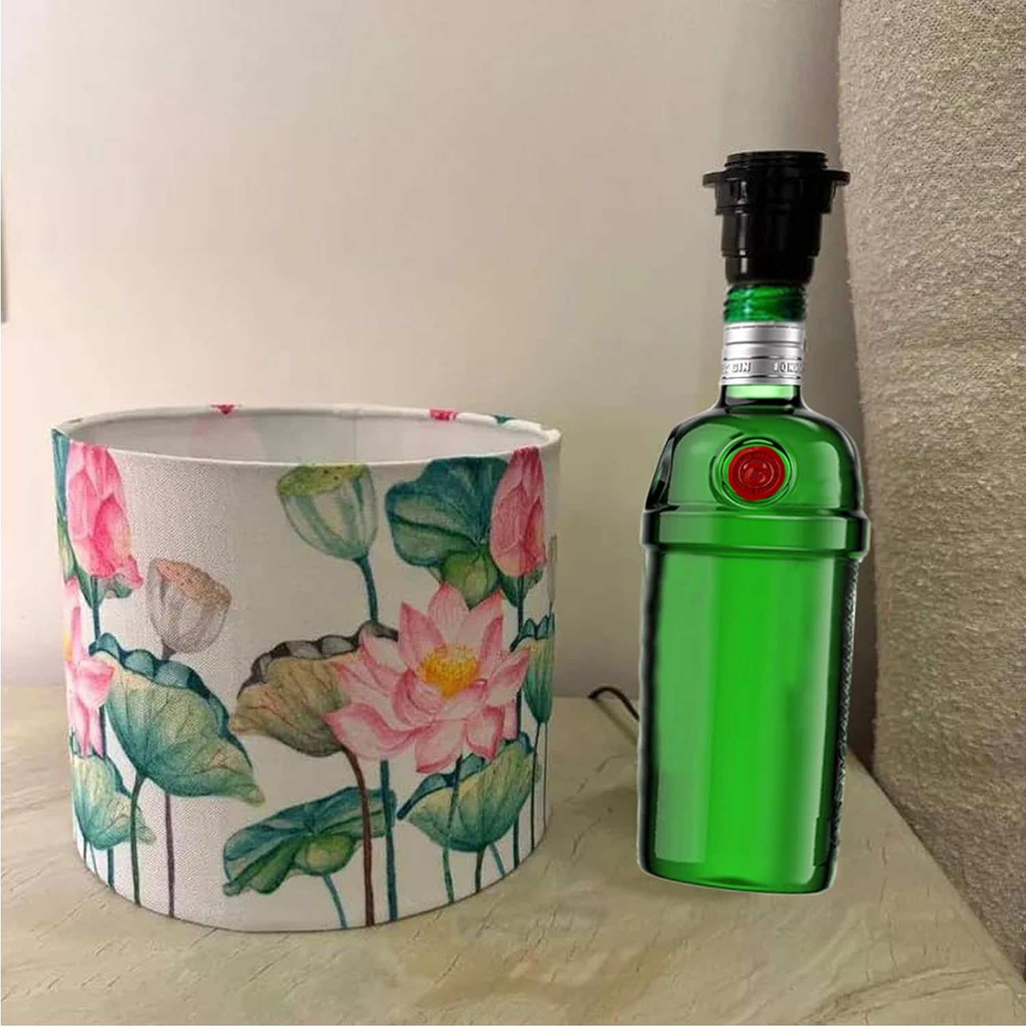 Upcycled Tanqueray Bottle Lotus Shade Lamp – Handmade Gin Bottle Table Lamp