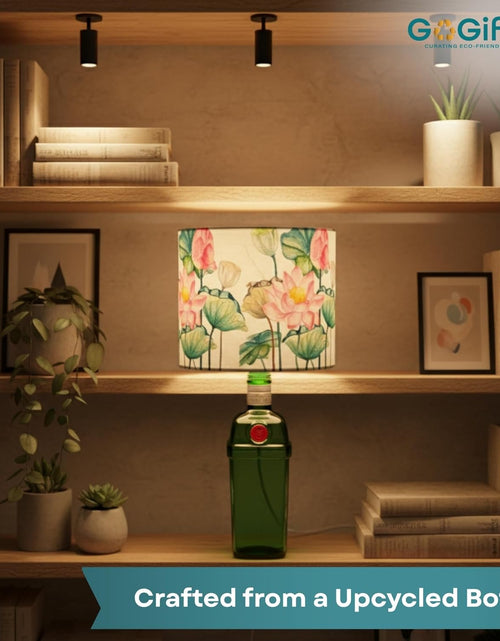 Load image into Gallery viewer, Upcycled Tanqueray Bottle Lotus Shade Lamp – Handmade Gin Bottle Table Lamp
