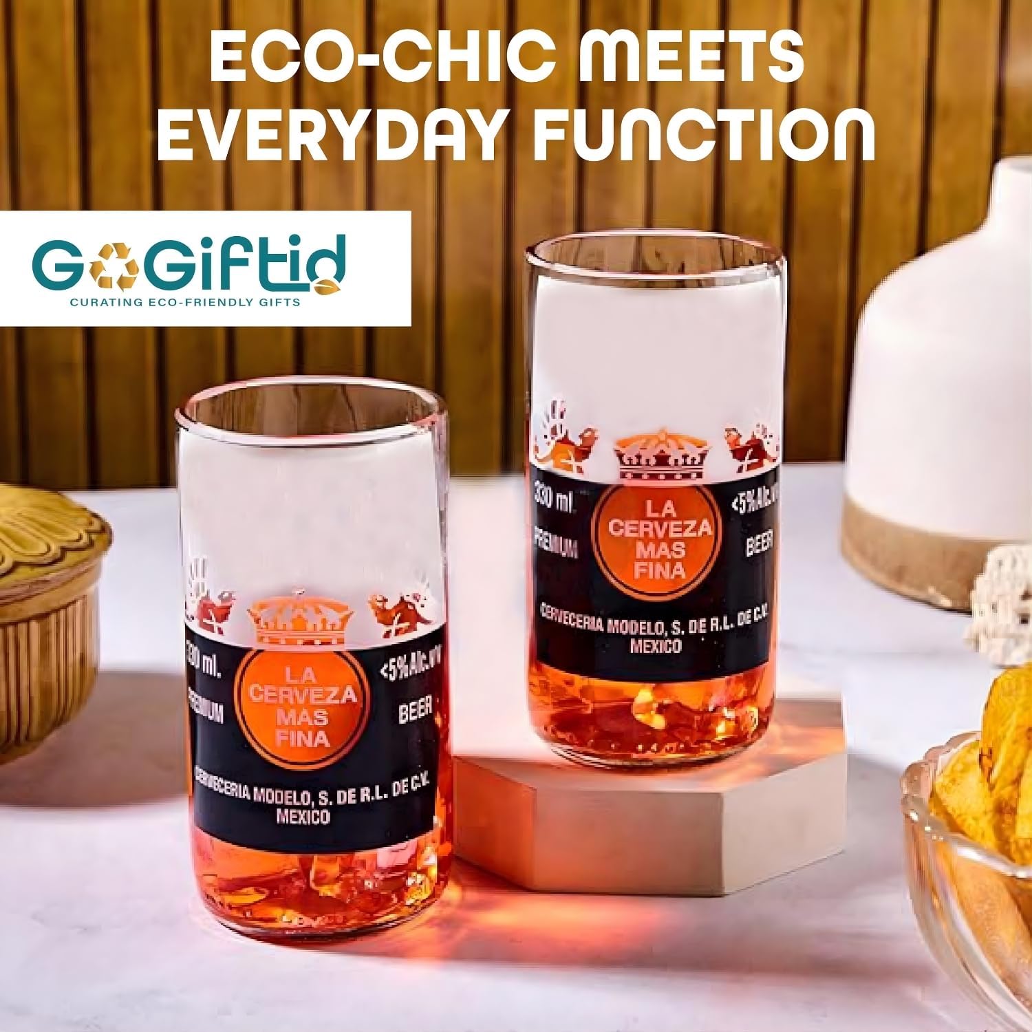 Upcycled Corona Beer Glasses Set of 2 – Handmade Eco-Friendly Barware