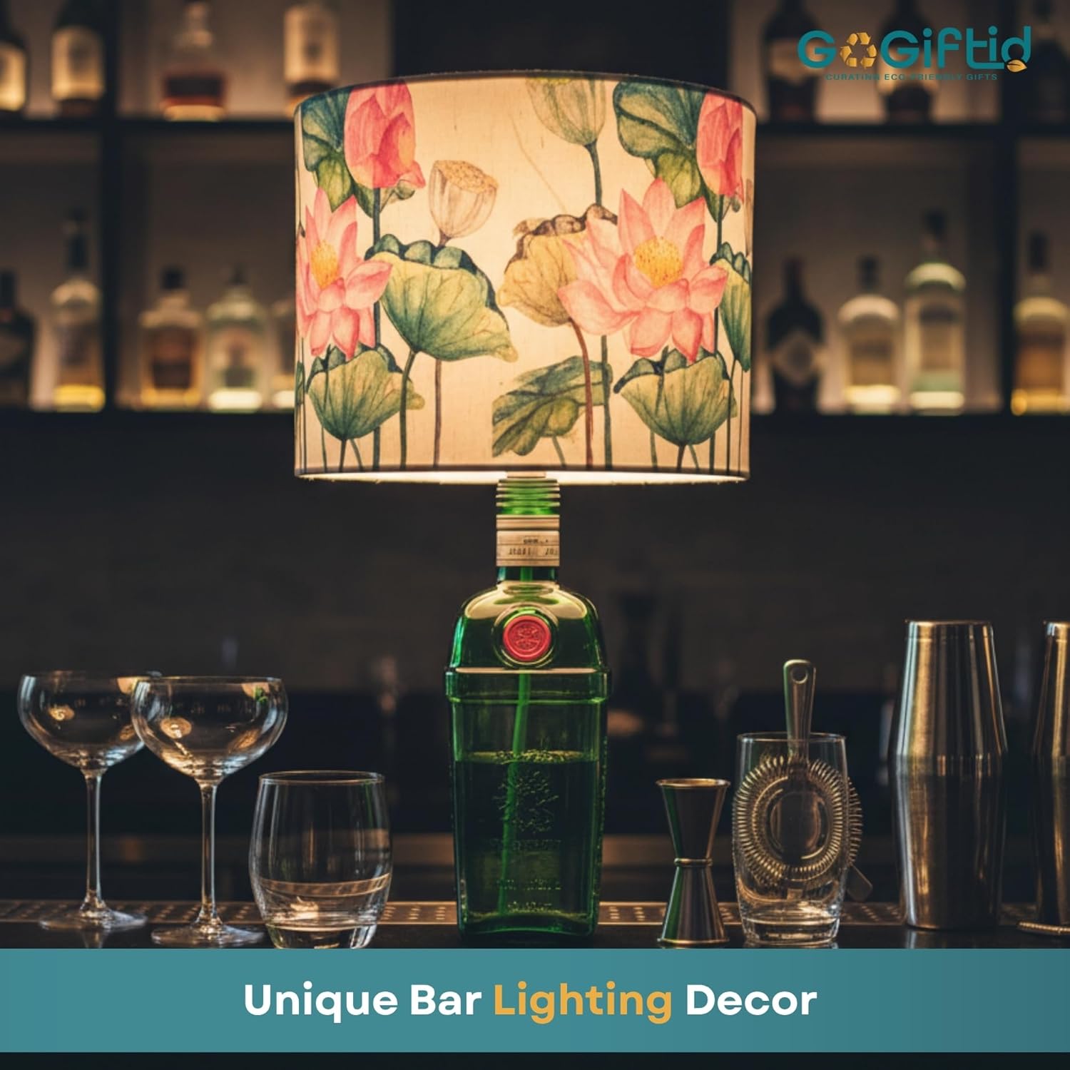 Upcycled Tanqueray Bottle Lotus Shade Lamp – Handmade Gin Bottle Table Lamp