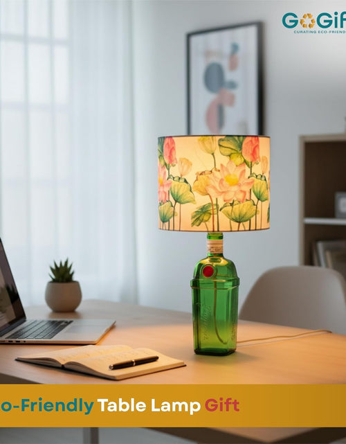 Load image into Gallery viewer, Upcycled Tanqueray Bottle Lotus Shade Lamp – Handmade Gin Bottle Table Lamp
