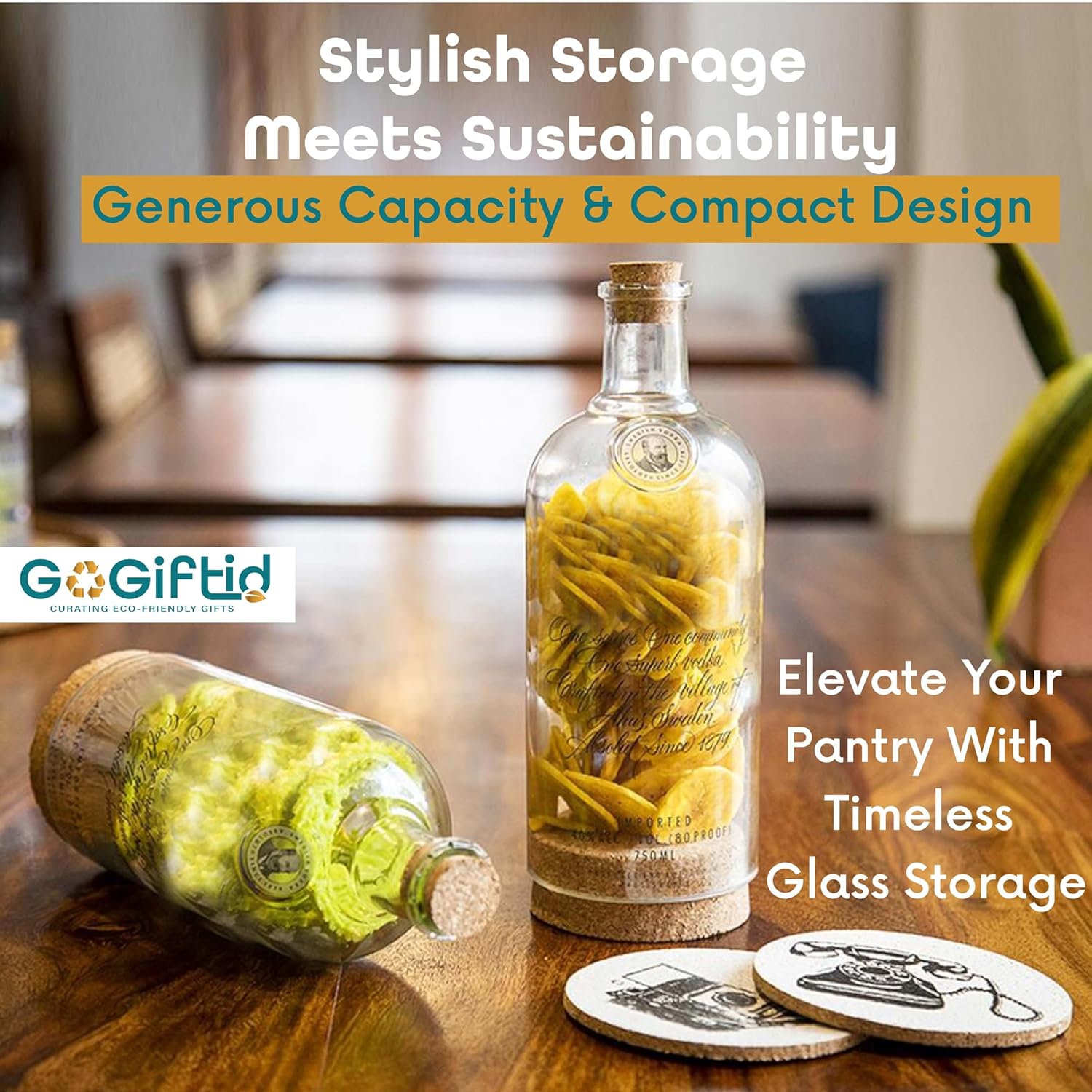 Upcycled Vodka Storage Jars Set of 2 – Handmade Glass Canisters
