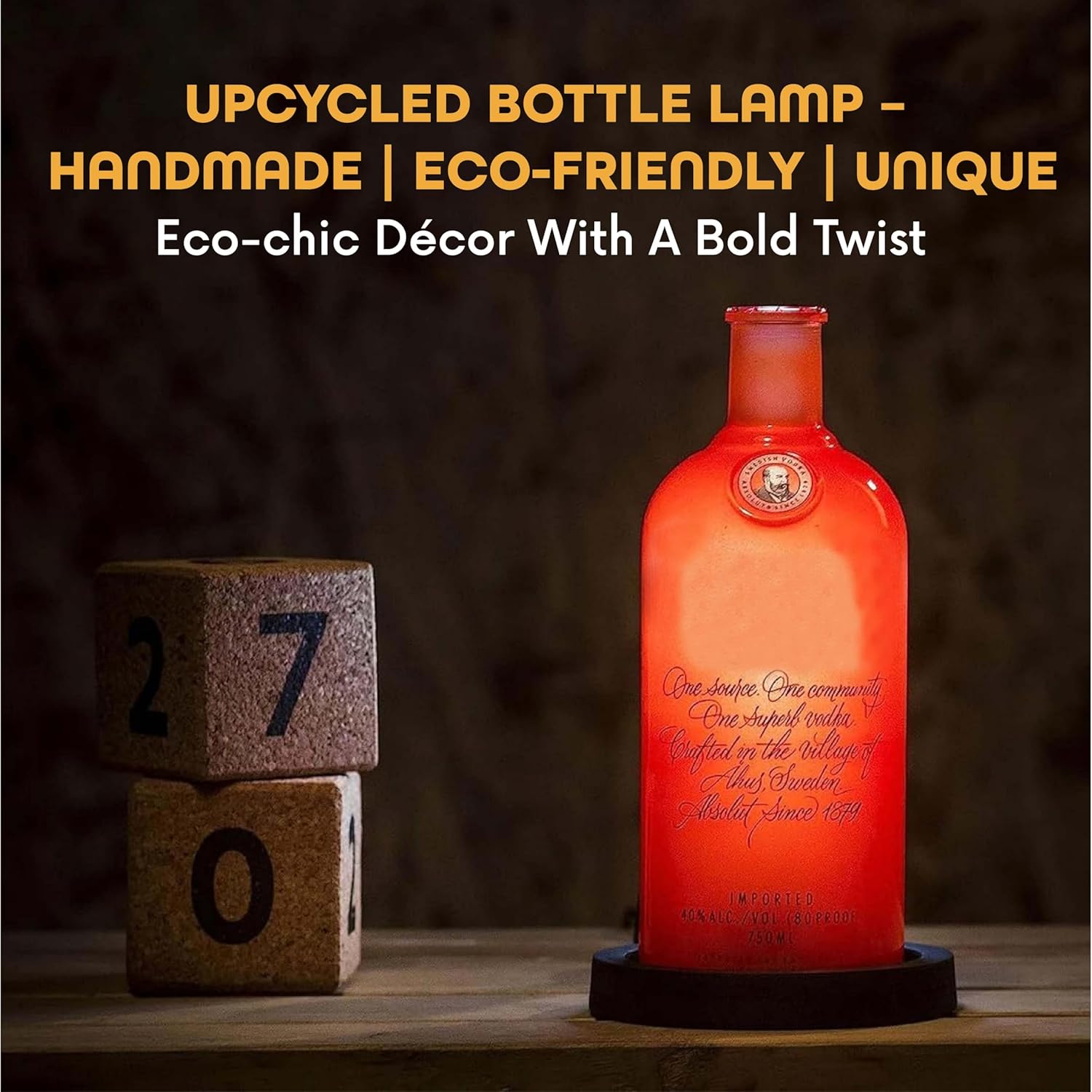 Upcycled Absolut Bottle Lamp with Gift Box – Handmade Table Lamp