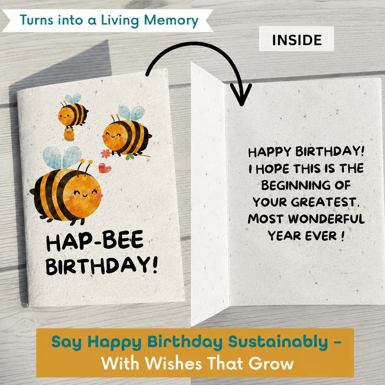 Seed Paper Set of 4 Plantable Birthday Greeting Cards with Kraft Envelopes
