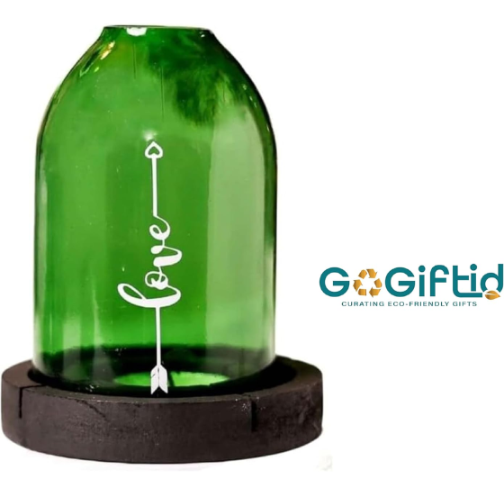 Believe Tealight Candle Holder – Handmade Recycled Glass Candle Holder with Wooden Base