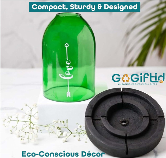 Believe Tealight Candle Holder – Handmade Recycled Glass Candle Holder with Wooden Base