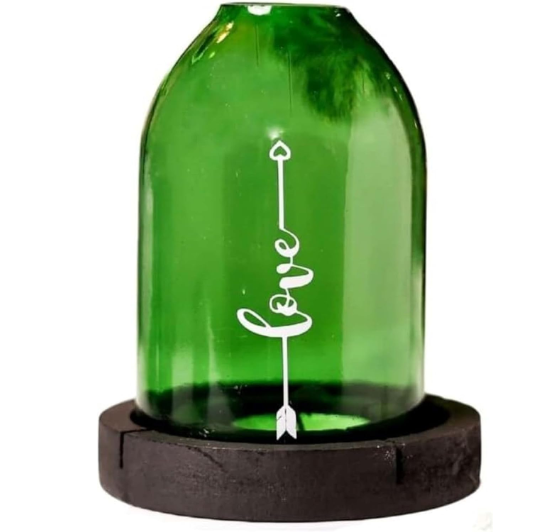Believe Tealight Candle Holder – Handmade Recycled Glass Candle Holder with Wooden Base