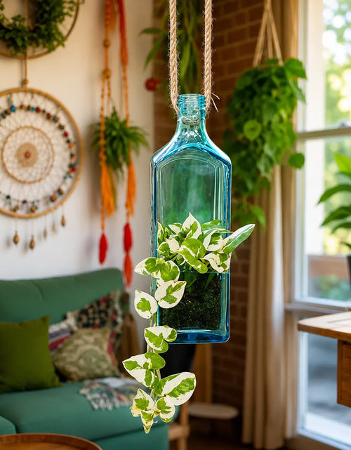 Load image into Gallery viewer, Sapphire Bottle Hanging Planter – Upcycled Glass Planter
