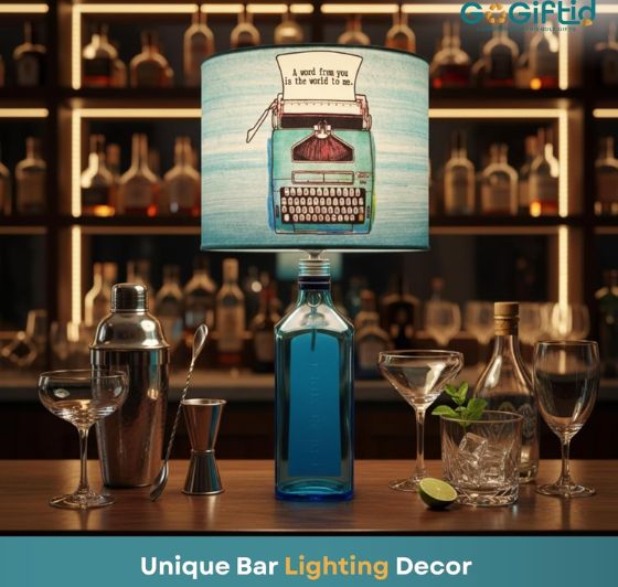 Bombay Sapphire Bottle Lamp with Blue Lampshade – Handmade Upcycled Table Lamp