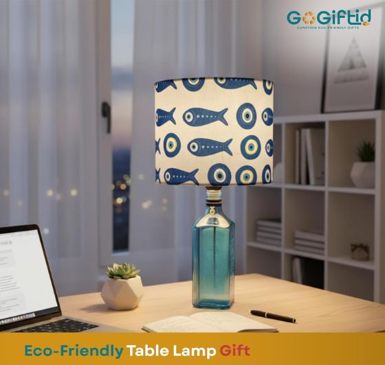 Bombay Sapphire Bottle Lamp with Blue Lampshade – Handmade Upcycled Table Lamp