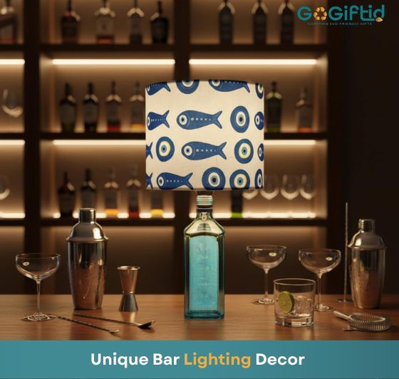 Bombay Sapphire Bottle Lamp with Blue Lampshade – Handmade Upcycled Table Lamp