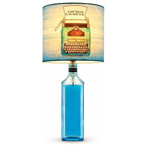 Load image into Gallery viewer, Bombay Sapphire Bottle Lamp with Blue Lampshade – Handmade Upcycled Table Lamp
