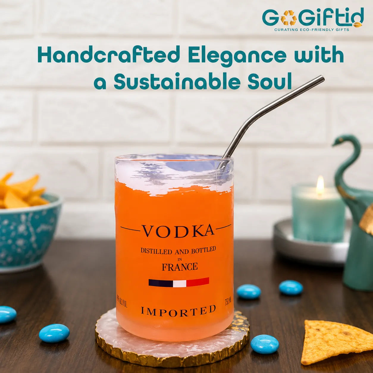 Grey Goose Vodka Glasses – Handmade Upcycled Cocktail Glassware (Pack of 1 Glass)