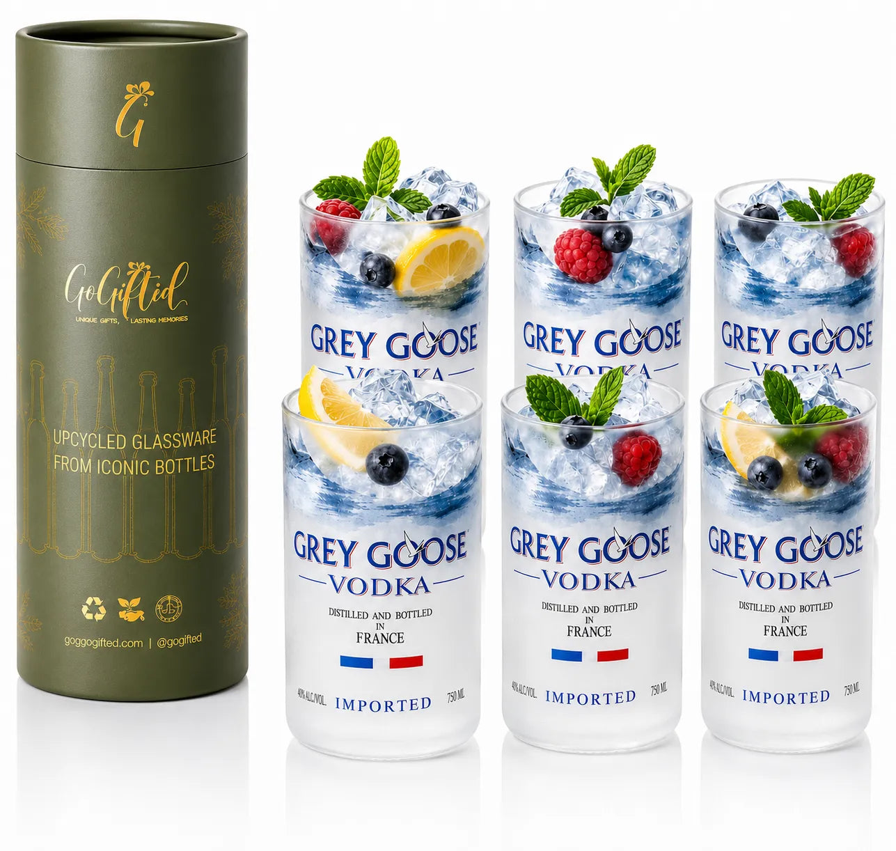 Imperfect Grey Goose Glasses – Upcycled Discounted Set of 2