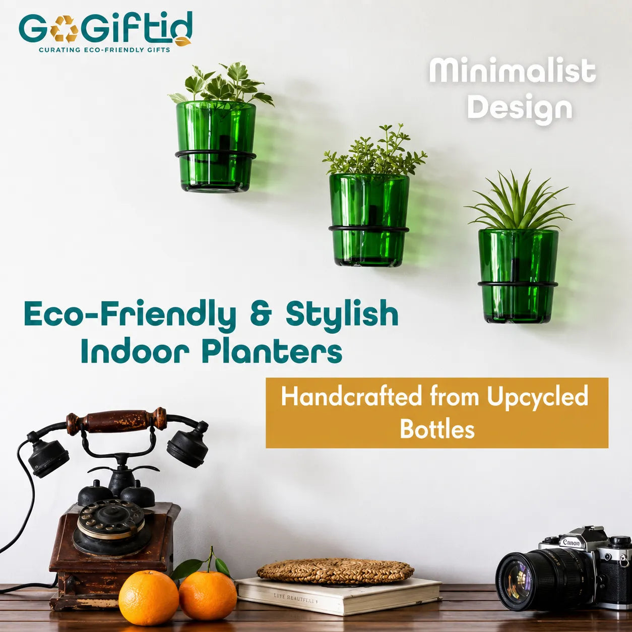 Vat69 Bottle Planters with Iron Stand – Set of 3