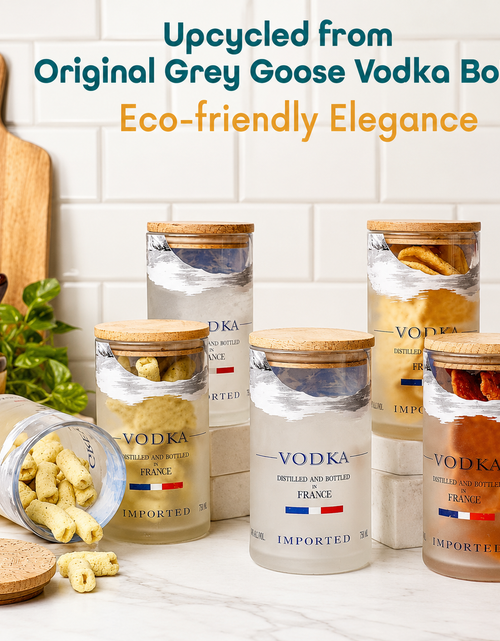 Load image into Gallery viewer, Grey Goose Storage Jars Set of 2 – Handmade Upcycled Glass Canisters
