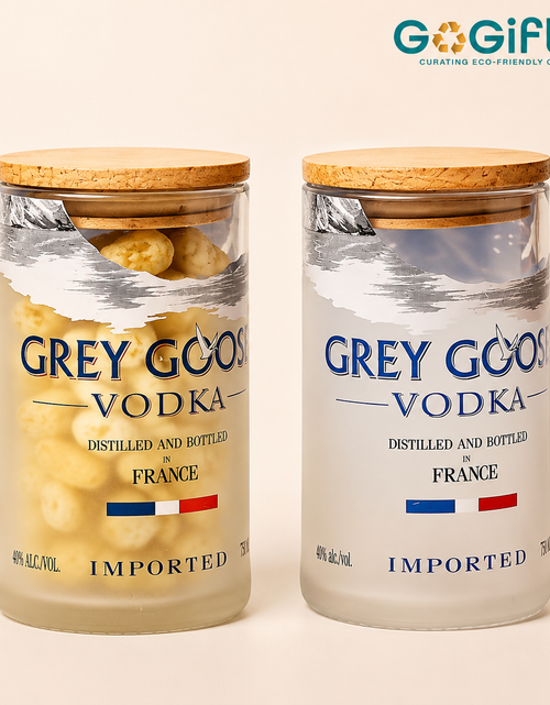 Load image into Gallery viewer, Grey Goose Storage Jars Set of 2 – Handmade Upcycled Glass Canisters
