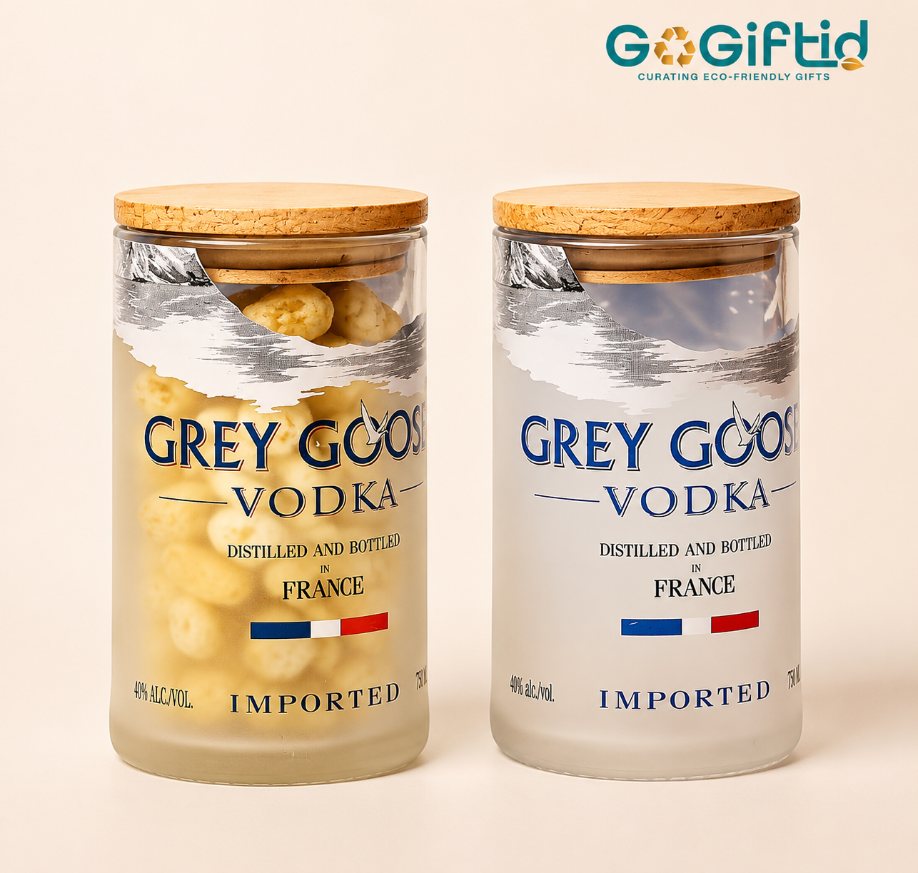 Grey Goose Storage Jars Set of 2 – Handmade Upcycled Glass Canisters