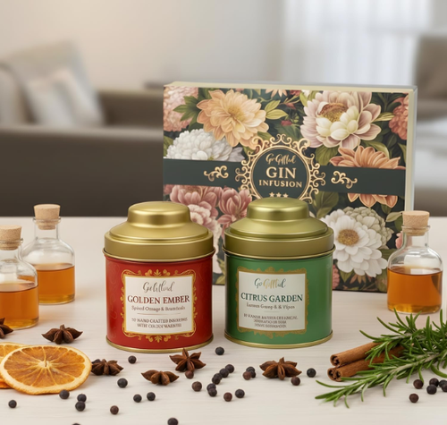 Load image into Gallery viewer, Botanical Gin Infusion Gift Box – Golden Ember &amp; Citrus Garden DIY Gin Infusion Kit
