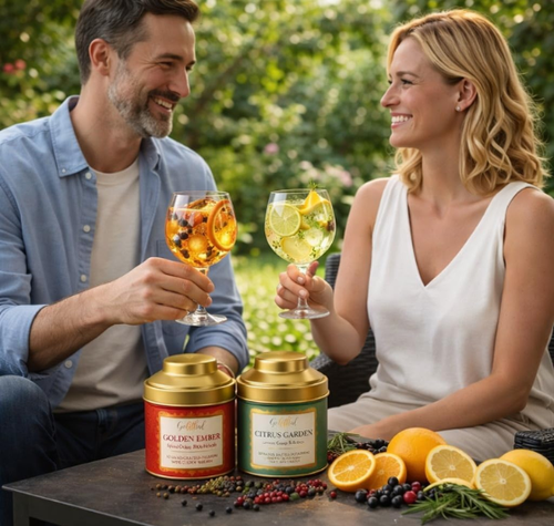 Load image into Gallery viewer, Botanical Gin Infusion Gift Box – Golden Ember &amp; Citrus Garden DIY Gin Infusion Kit
