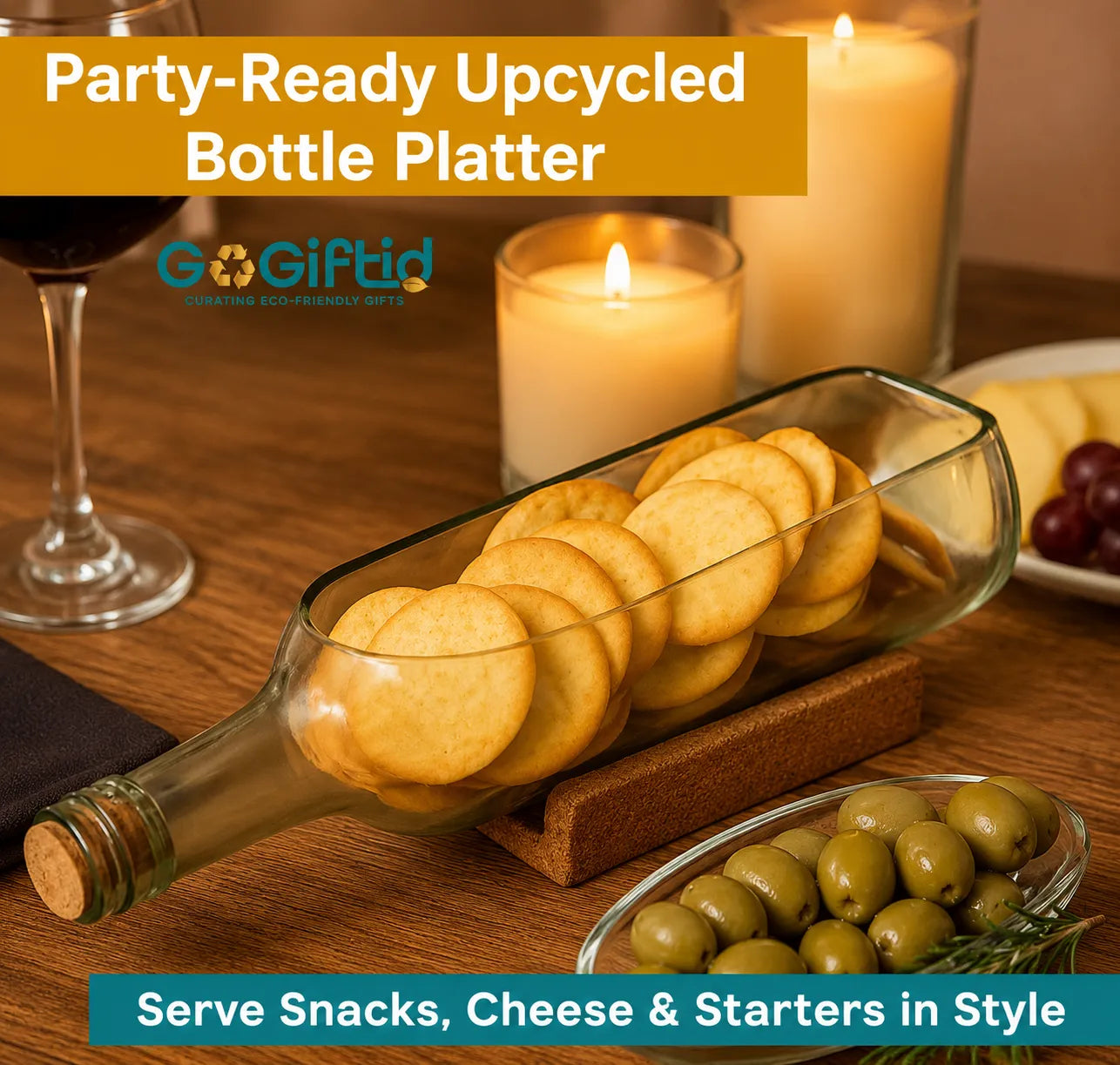 Upcycled Transparent Wine Bottle Platter – Handmade Recycled Glass Serving Tray